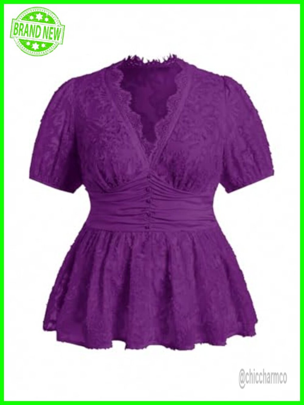 Plus Size Lace Peplum Top Sheer Short Sleeve V-Neck Babydoll